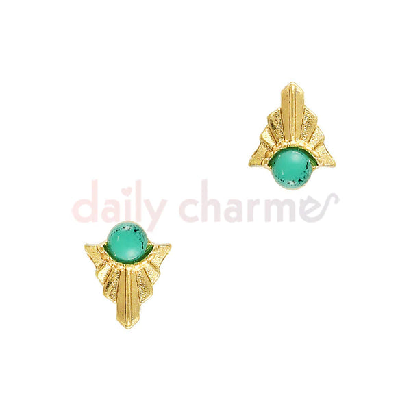 Daily Charme - Art Deco Round Turquoise Gem / Gold