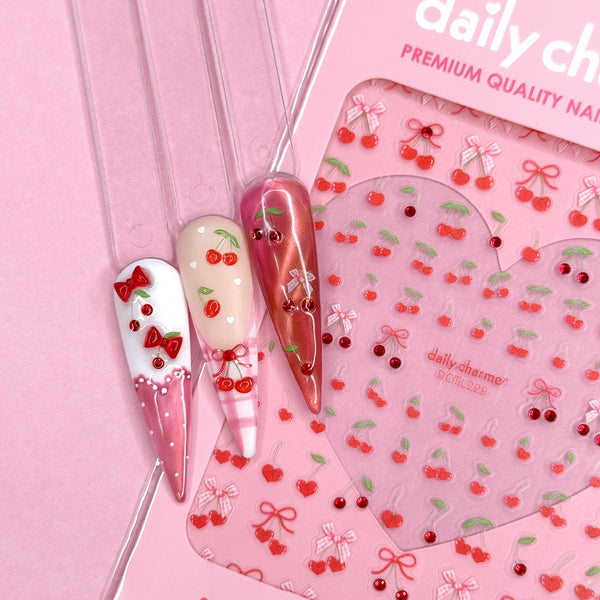 Daily Charme - Valentine Bejeweled Nail Art Sticker - Coquette Cherry