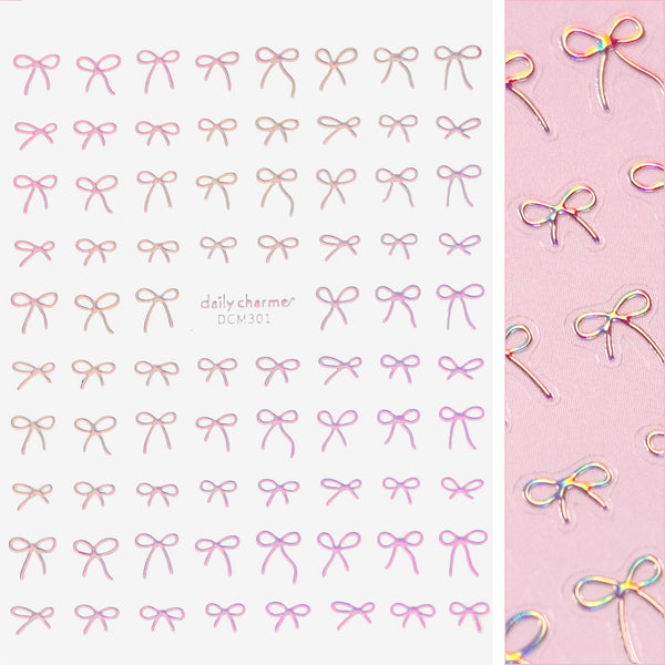 Daily Charme - Kawaii Nail Art Sticker - Coquette Bows - Holographic Pink