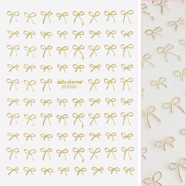 Daily Charme - Kawaii Nail Art Sticker - Coquette Bows - Gold