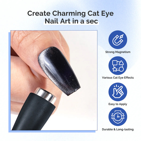 MelodySusie - 5 In 1 Multifunctional Cat Eye Gel Nail Polish Magnet - Black