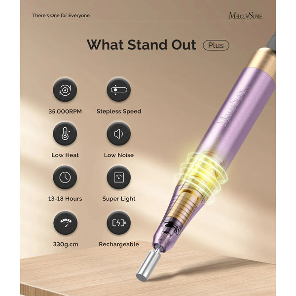 MelodySusie - Sm330G Clip-On Advanced Rechargeable 2-In-1 Nail Drill With Built-In Stand 35,000Rpm - Purple