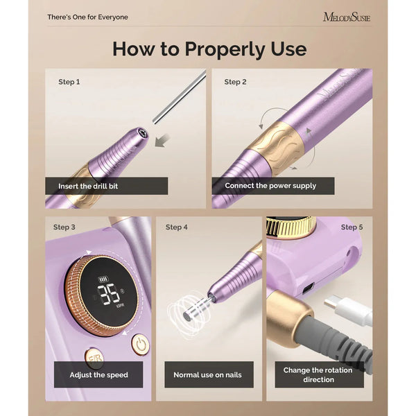 MelodySusie - Sm330G Clip-On Advanced Rechargeable 2-In-1 Nail Drill With Built-In Stand 35,000Rpm - Purple