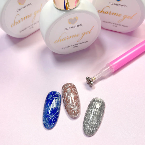 Daily Charme - Double-Sided Flower & Stripe Cat Eye Nails Magnet Pen