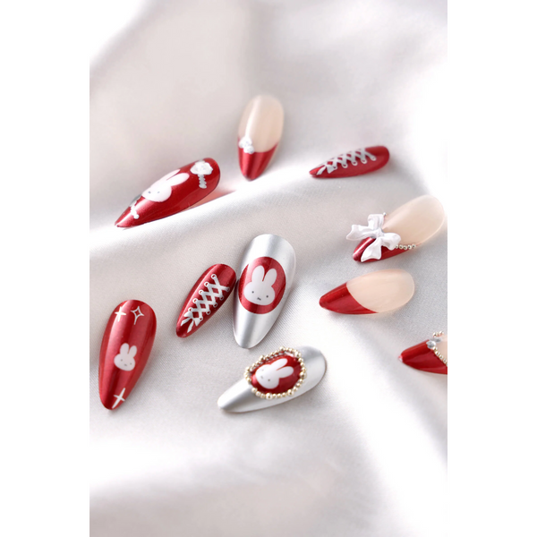 Never Have I Ever - Burgundy Miffy - Almond Press-On Nails