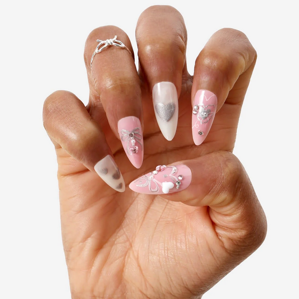 Never Have I Ever - Hearts Of Pearls - Almond Press-On Nails
