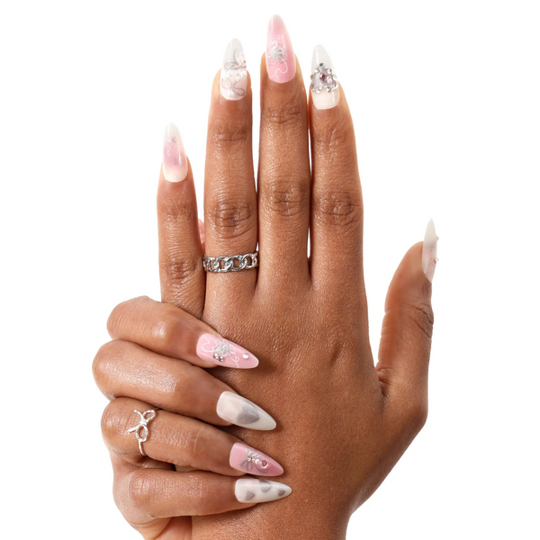 Never Have I Ever - Hearts Of Pearls - Almond Press-On Nails