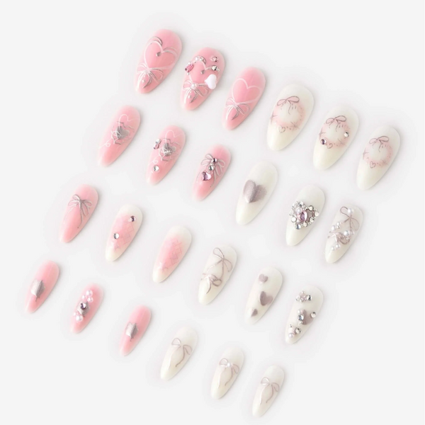 Never Have I Ever - Hearts Of Pearls - Almond Press-On Nails