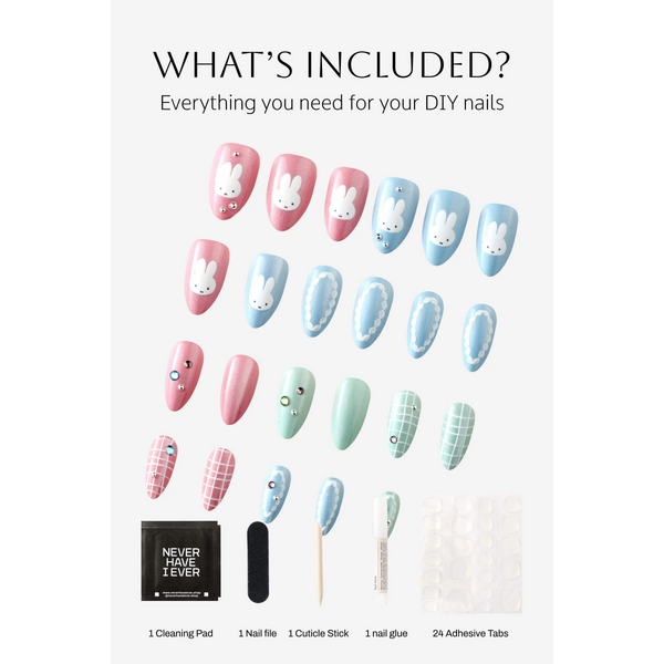 Never Have I Ever - Pastel Miffy - Almond Press-On Nails