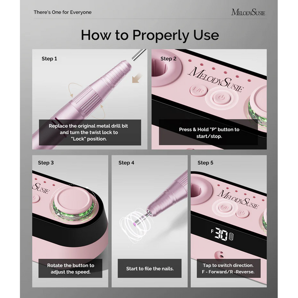 MelodySusie - SC320A Desktop Multifunctional Rechargeable Nail Drill 30,000RPM - Pink
