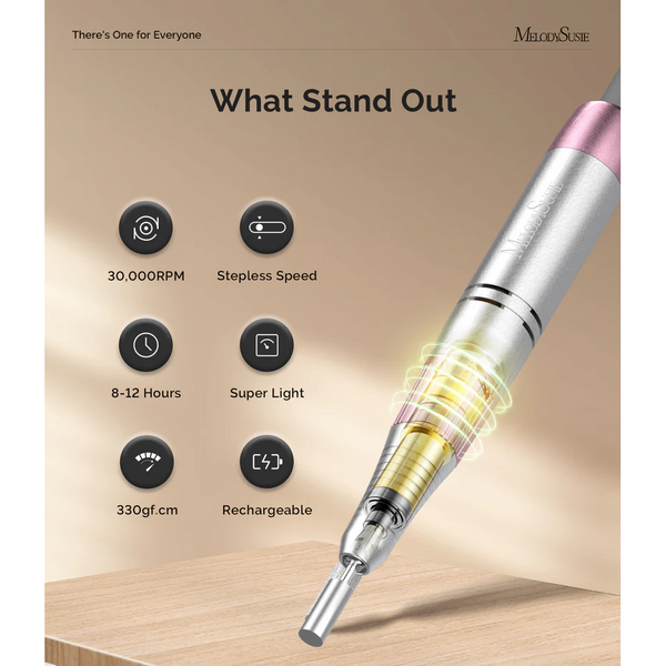 MelodySusie - SC330G Clip-On Rechargeable 2-in-1 Nail Drill with Built-In Stand 30,000RPM - Pink