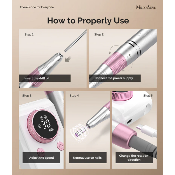 MelodySusie - SC330G Clip-On Rechargeable 2-in-1 Nail Drill with Built-In Stand 30,000RPM - Pink