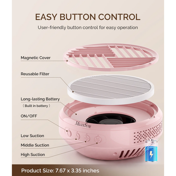 MelodySusie - SProR Cordless & Rechargeable Nail Dust Collector - Pink