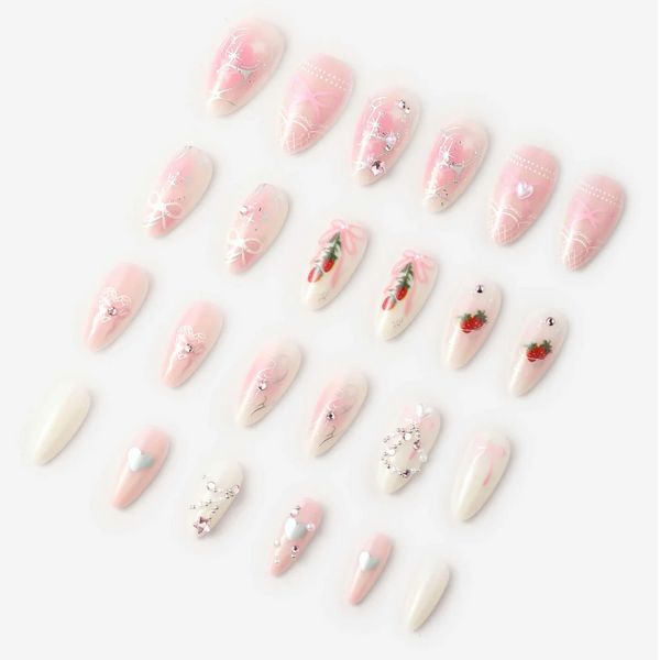 Never Have I Ever - Strawberries N Crème - Almond Press-On Nails