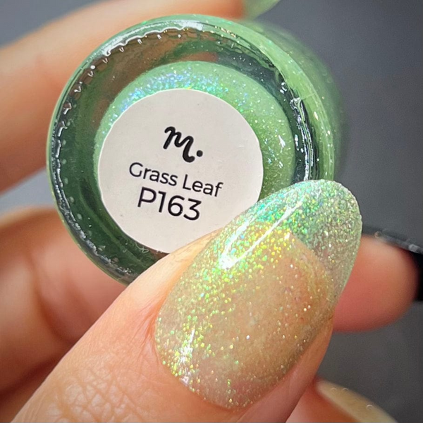 Maniology - Stamping Nail Polish - Morning Dew: Grass Leaf #P163 - Green Reflective Glitter Jelly Nail Polish