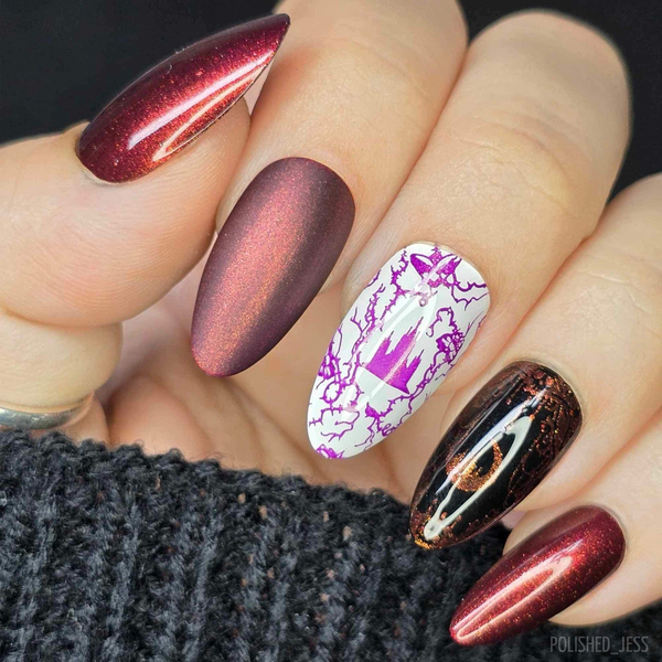 Maniology - Stamping Nail Polish - Nightshade: Velvetine (B527) - Maroon Red With Gold Shimmer