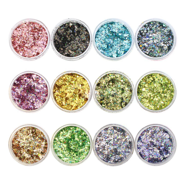 Daily Charme - Colorful Holographic Glitter Flakes Set - 12 Jars