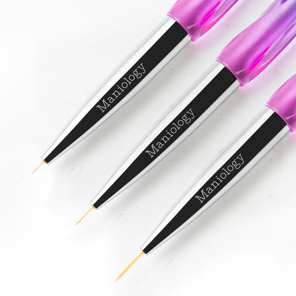 Maniology - Nail Tool - 3pc Detailing Brush Set w/ Rainbow Gradient Acrylic Handles