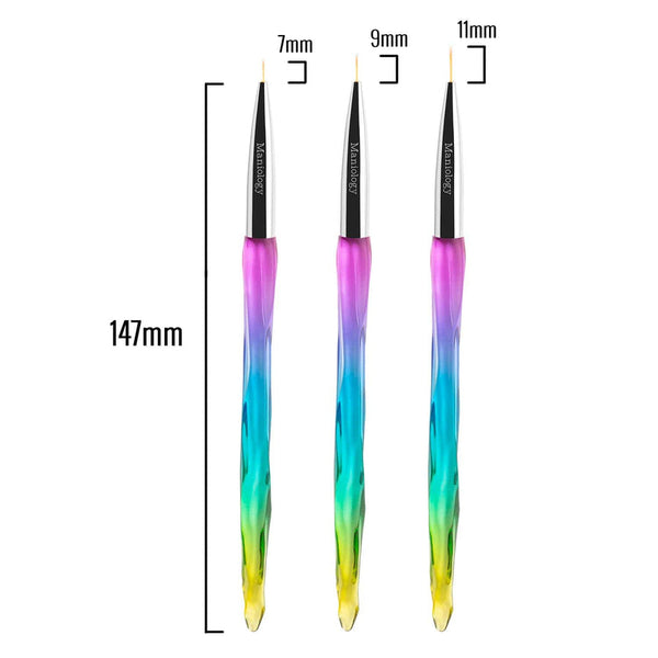 Maniology - Nail Tool - 3pc Detailing Brush Set w/ Rainbow Gradient Acrylic Handles