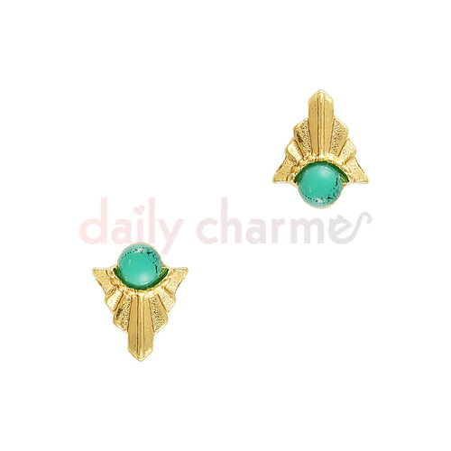 Daily Charme - Art Deco Round Turquoise Gem / Gold