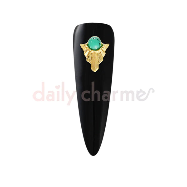 Daily Charme - Art Deco Round Turquoise Gem / Gold
