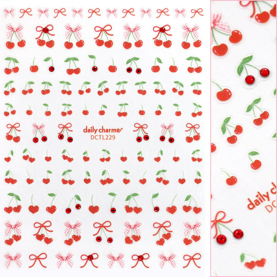 Daily Charme - Valentine Bejeweled Nail Art Sticker - Coquette Cherry
