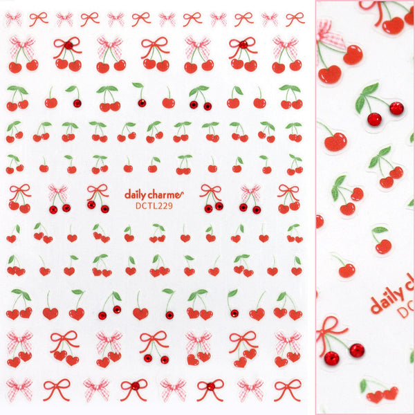 Daily Charme - Valentine Bejeweled Nail Art Sticker - Coquette Cherry