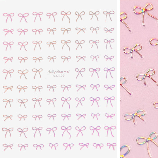 Daily Charme - Kawaii Nail Art Sticker - Coquette Bows - Holographic Pink