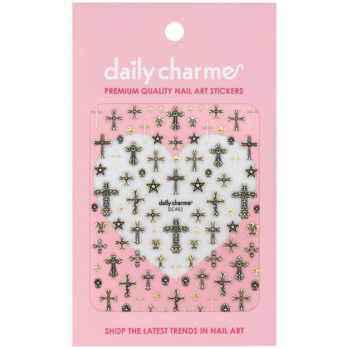 Daily Charme - 3D Embossed Nail Art Sticker - Ornate Crosses - Gold