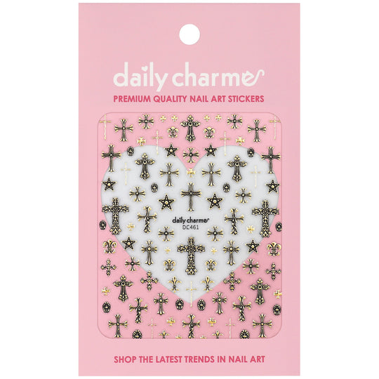 Daily Charme - 3D Embossed Nail Art Sticker - Ornate Crosses - Gold