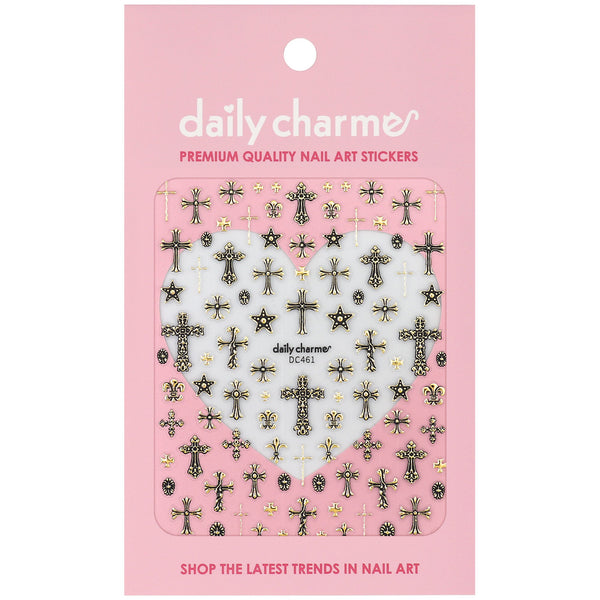 Daily Charme - 3D Embossed Nail Art Sticker - Ornate Crosses - Gold