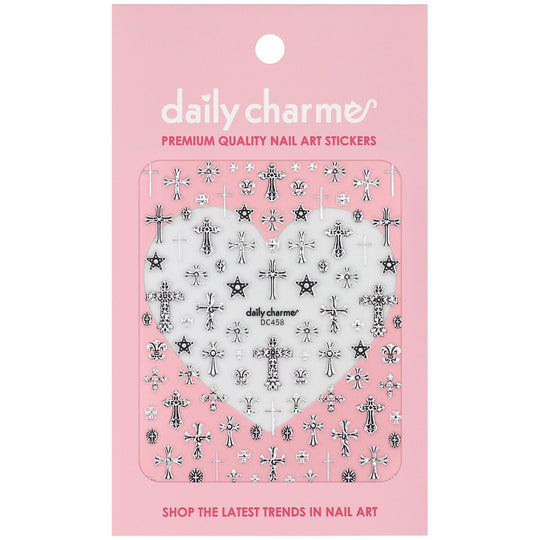 Daily Charme - 3D Embossed Nail Art Sticker - Ornate Crosses - Silver