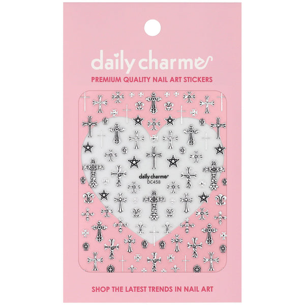 Daily Charme - 3D Embossed Nail Art Sticker - Ornate Crosses - Silver