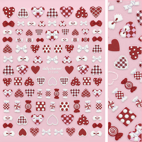 Daily Charme - 3D Embossed Nail Art Sticker / Patchwork Hearts