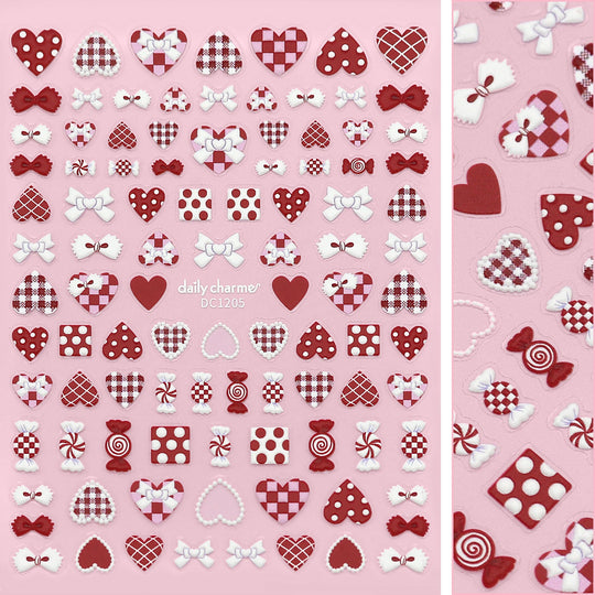 Daily Charme - 3D Embossed Nail Art Sticker / Patchwork Hearts