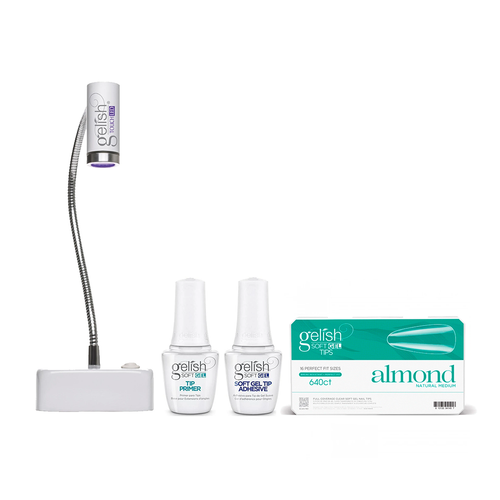 Gelish - Soft Gel Tips & LED Light Kit - Natural Medium Almond 640CT