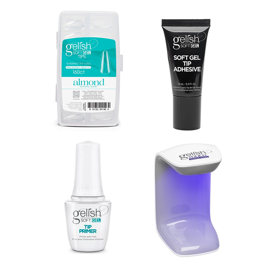 Gelish - Touch Mini Lamp, Tip Primer, Adhesive Tube, & Soft Gel Tips - Natural Short Almond 160CT
