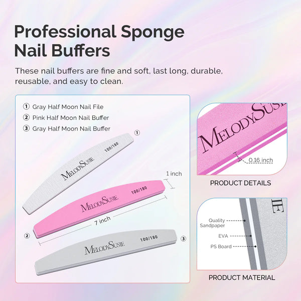 MelodySusie - Professional Nail Files And Buffers 16Pcs Kit - 100/180 Grit