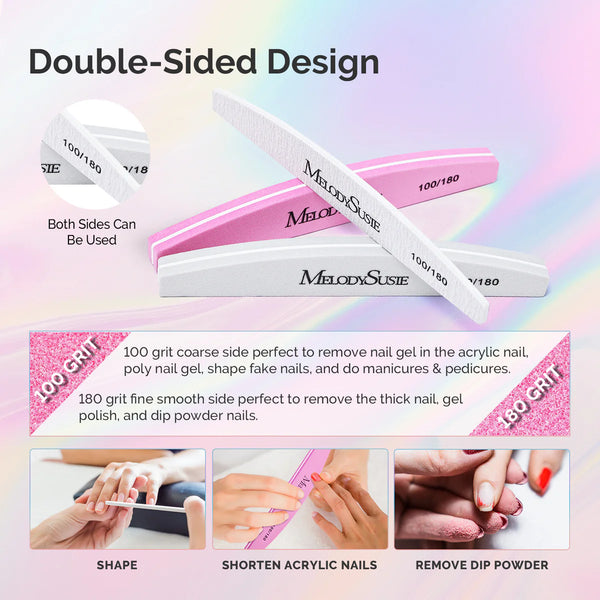 MelodySusie - Professional Nail Files And Buffers 16Pcs Kit - 100/180 Grit