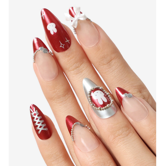 Never Have I Ever - Burgundy Miffy - Almond Press-On Nails