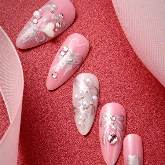 Never Have I Ever - Hearts Of Pearls - Almond Press-On Nails