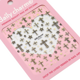 Daily Charme - 3D Embossed Nail Art Sticker - Ornate Crosses - Gold