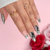 Daily Charme - 3D Embossed Nail Art Sticker - Ornate Crosses - Silver