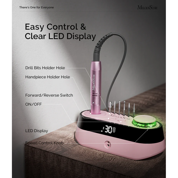 MelodySusie - SC320A Desktop Multifunctional Rechargeable Nail Drill 30,000RPM - Pink