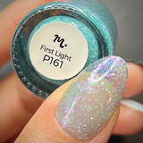 Maniology - Stamping Nail Polish - Morning Dew: First Light #P161 - Teal Flakies Jelly Nail Polish With Reflective Glitter