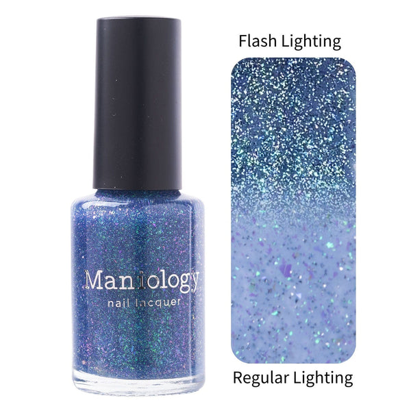 Maniology - Stamping Nail Polish - Morning Dew: Water Droplet #P162 - Blue Flakies Jelly Nail Polish With Reflective Glitter
