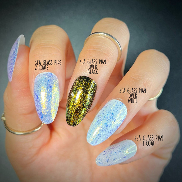 Maniology - Stamping Nail Polish - Ocean Crush: Sea Glass (P149) - Iridescent Gold/Silver Jelly Flakies