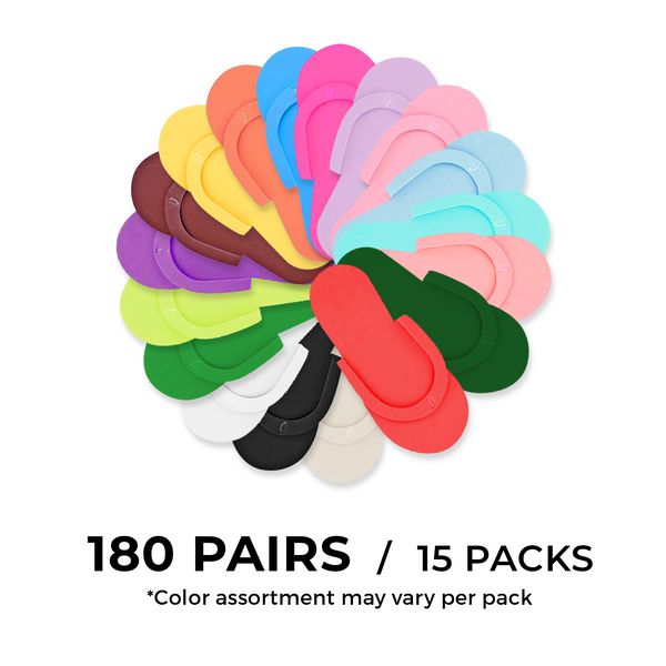 Eva - Disposal Foam Slippers - 15 packs / 180 pairs - Assorted Colors