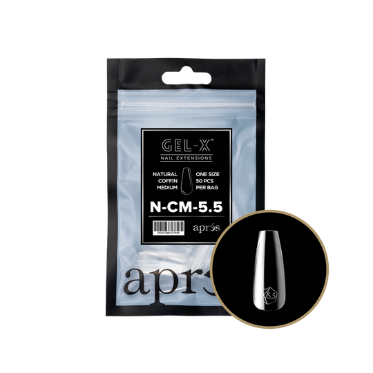 Apres - gel-x 2.0 refill bags - natural coffin medium size 5.5 (50 pcs)