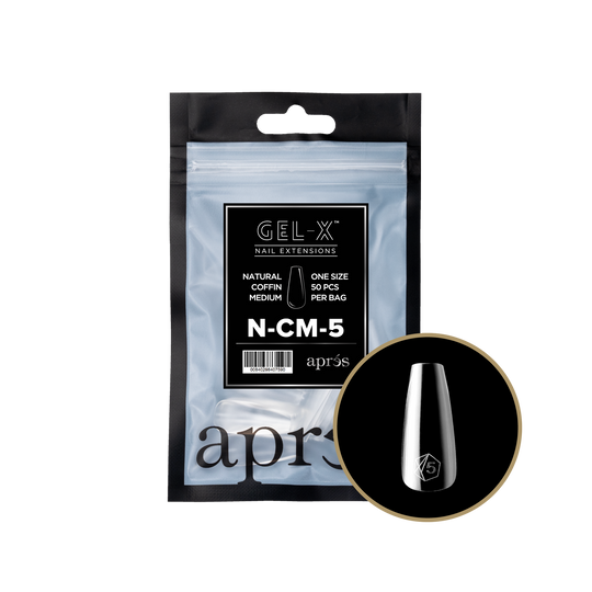 Apres - gel-x 2.0 refill bags - natural coffin medium size 5 (50 pcs)